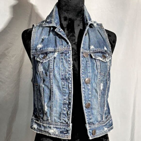 American Eagle Distressed Denim Vest, XS - Picture 1 of 8